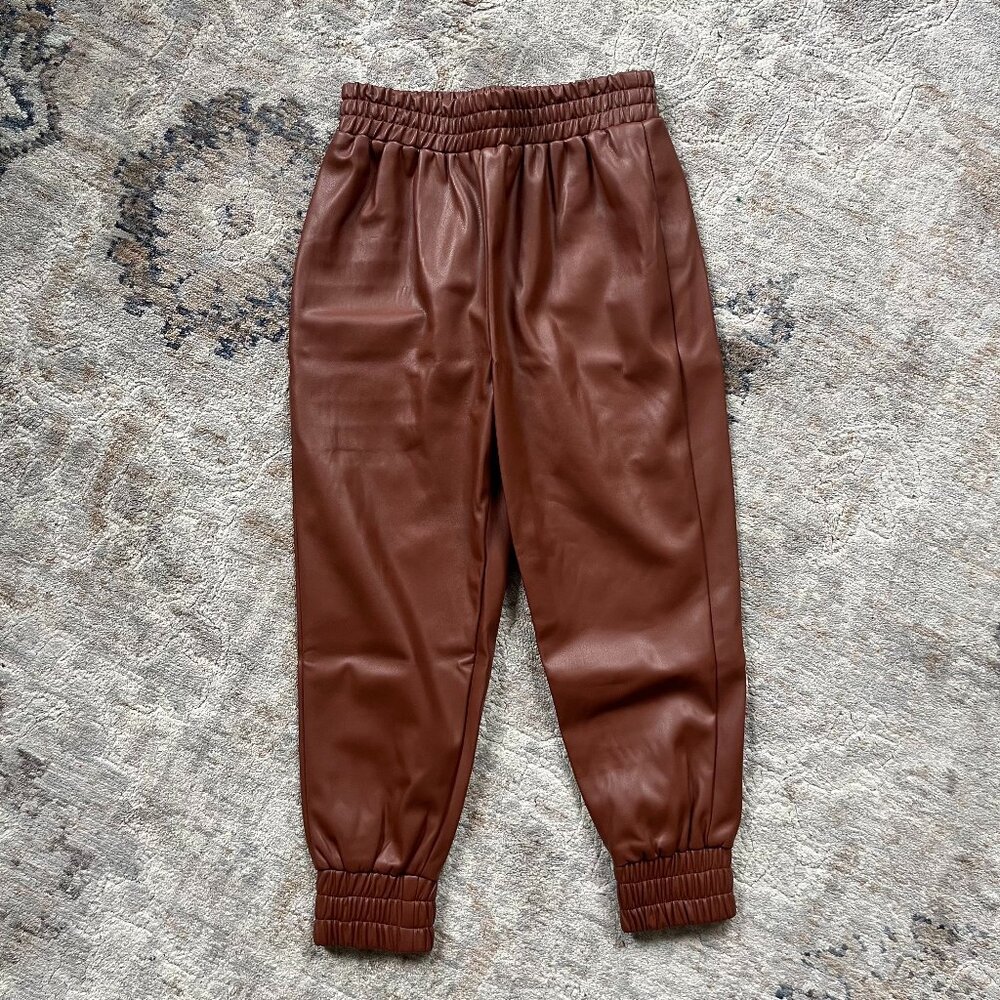 Vegan Leather Joggers | Chestnut Size 5/6